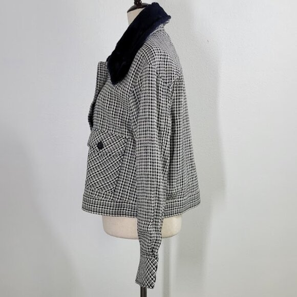 ANTHROPOLOGIE MAEVE tweed faux fur-collar jacket Sz M NEW - Picture 6 of 11